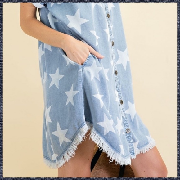 RESTOCKED Easel Lightweight Distressed Denim Shirt Dress - Slightly darker shade - Picture 4 of 15